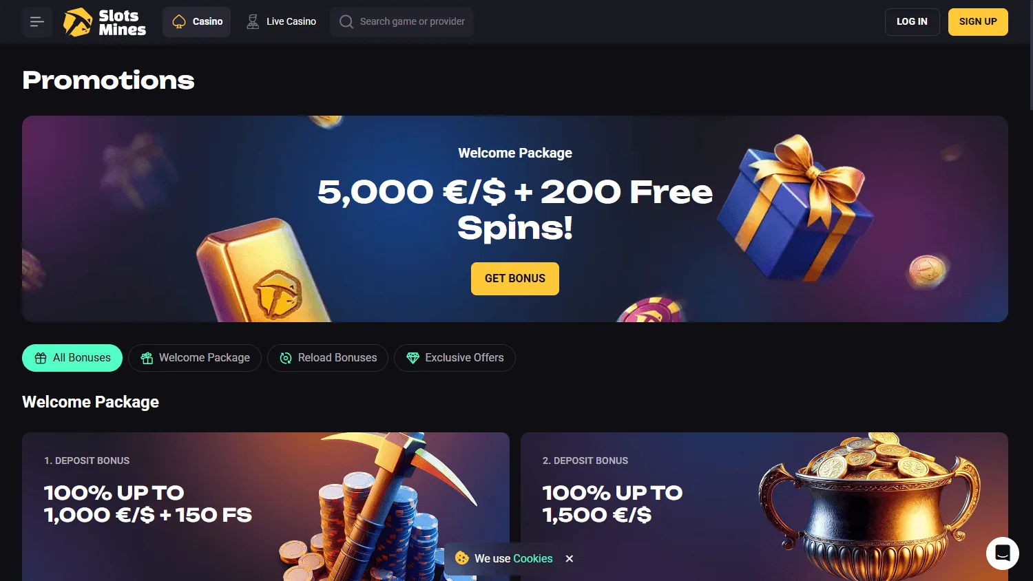 Slotsmines Casino desktop promotions area