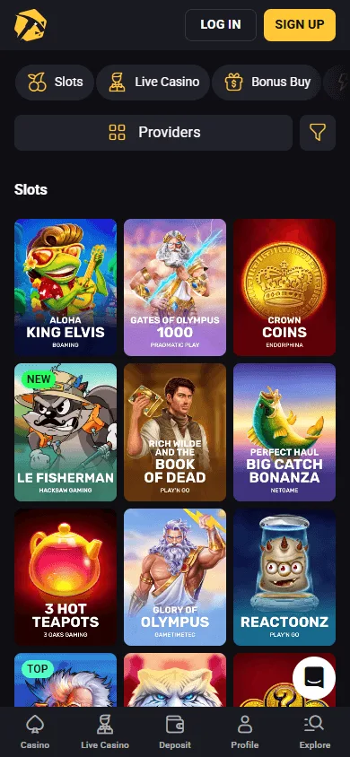 Slotsmines Casino mobile casino selection
